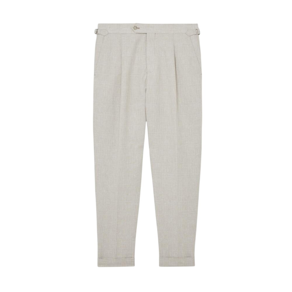 REISS Finch Linen-Cotton Check Tapered Trousers